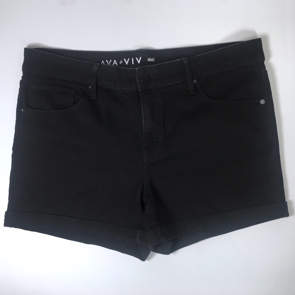Ava & Viv Black Denim Stretch Cuffed Shorts 14W